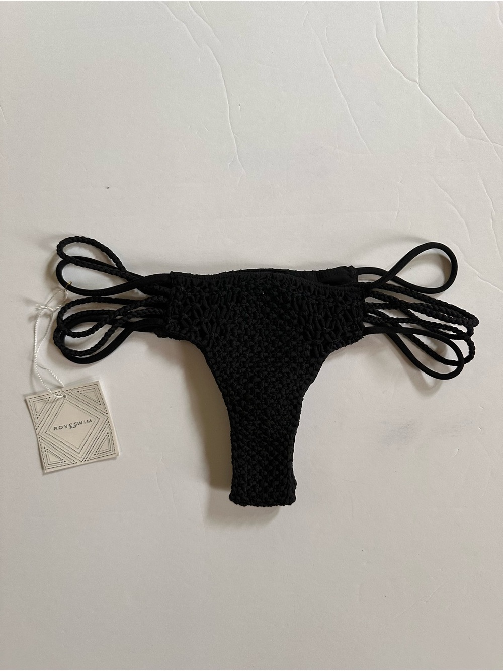 ROVE Iman Black Onyx Crochet Strappy Bikini Bottom size small